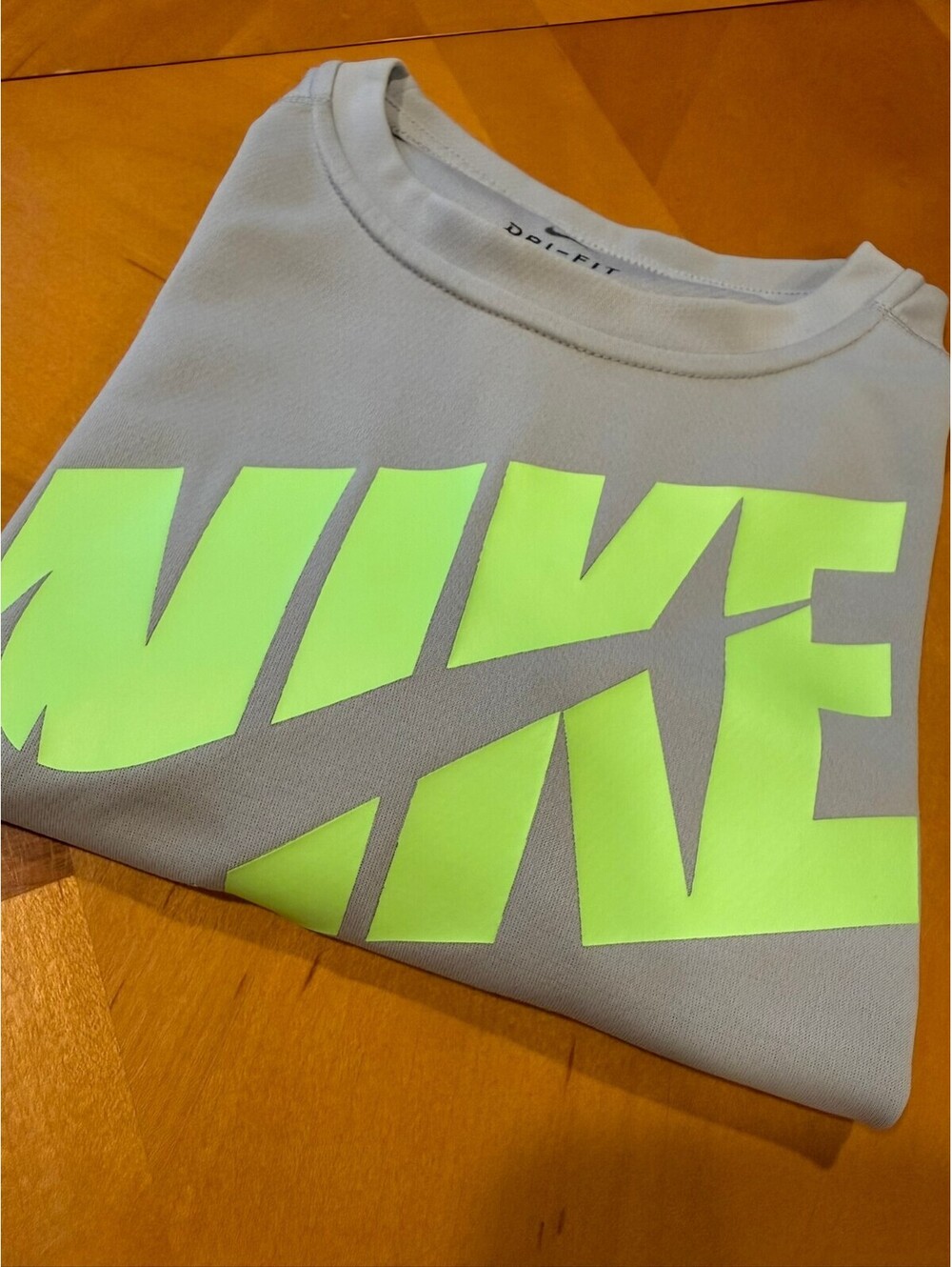 Nike Dri-FIT Youth Large Gray Neon Green Graphic Athletic Performance Shirt